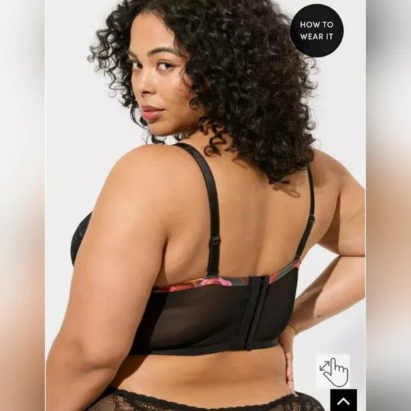 Torrid XO Plunge Push-Up Bra in Painted Retro Rose Floral I Size 40D - Picture 2 of 3